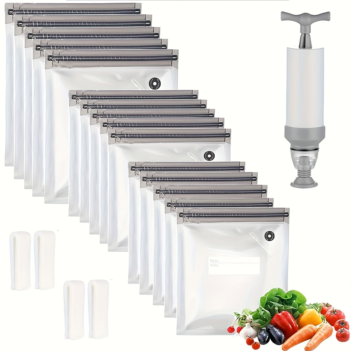20pcs Reusable Vacuum Food Storage Bags with Airtight Zipper Seal Durable PE Transparent for Fruits