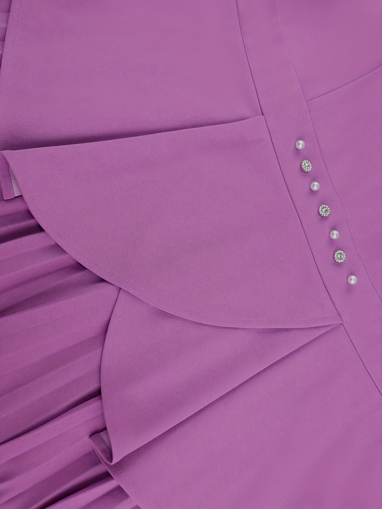 Ladies Purple Three-Quarter Sleeve Evening Gown Beaded Rhinestones Weddings