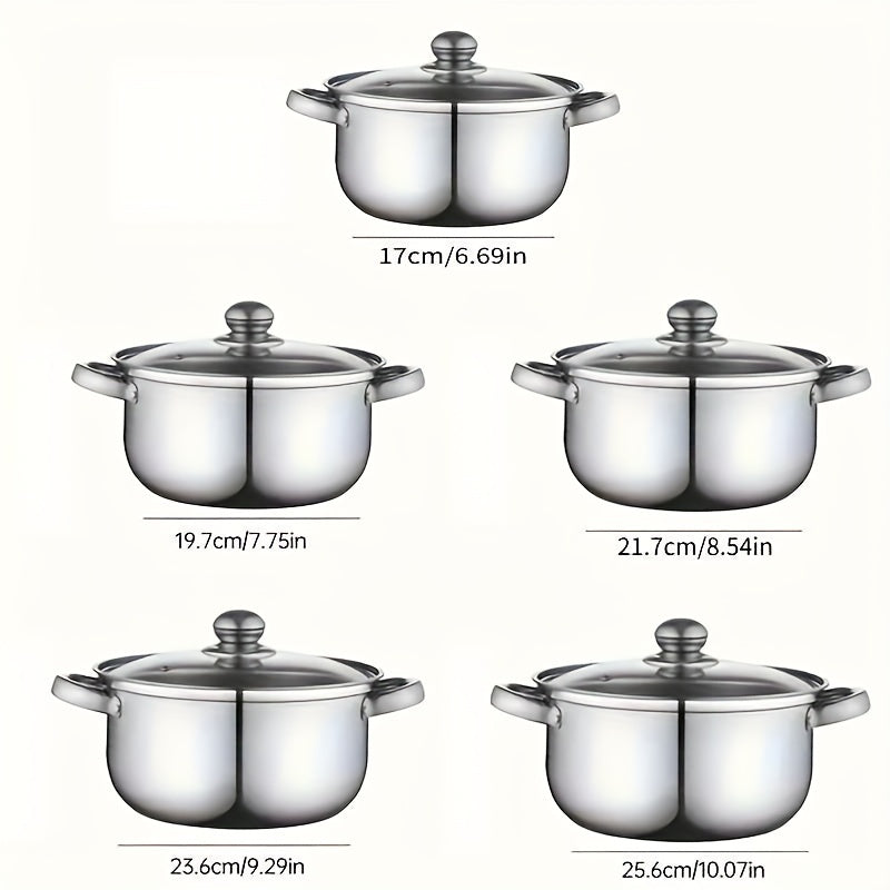 10-Piece Stainless Steel Cookware Set with Lids, Silver, Various Sizes