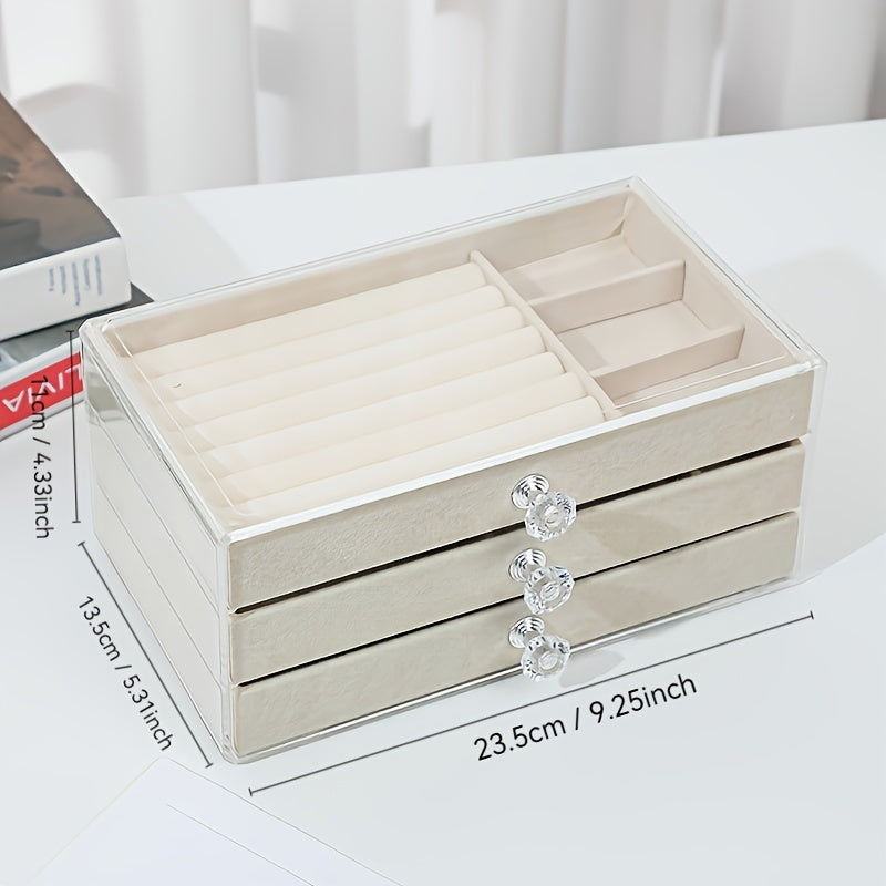 Transparent Jewelry Organizer Box with Large Capacity Dustproof Drawers for Earrings and Necklaces