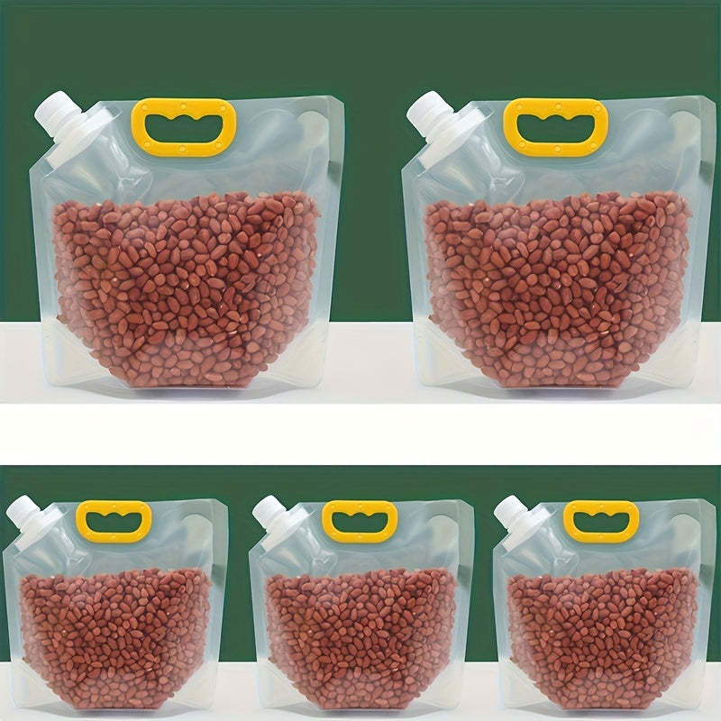 5 ta qayta ishlatiladigan saqlash sumkasi, tutqichi va nozzle bilan - Sub qadoqlash, yangi saqlash va hidni oldini olish uchun mukammal, suyuq tushlik, tuzlangan go'sht, mevalar va sabzavotlar, donlar va uy oshxona ta'minotlarini saqlash uchun ideal.