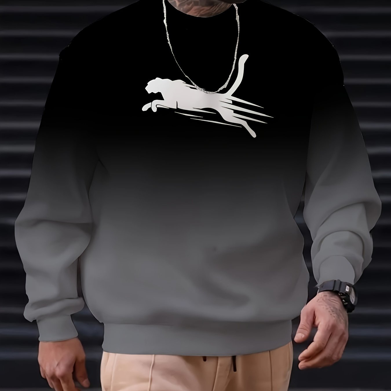 Men's Gradient Crew Neck Sweatshirt with Cartoon Print Polyester Spandex Regular Fit Casual Sports