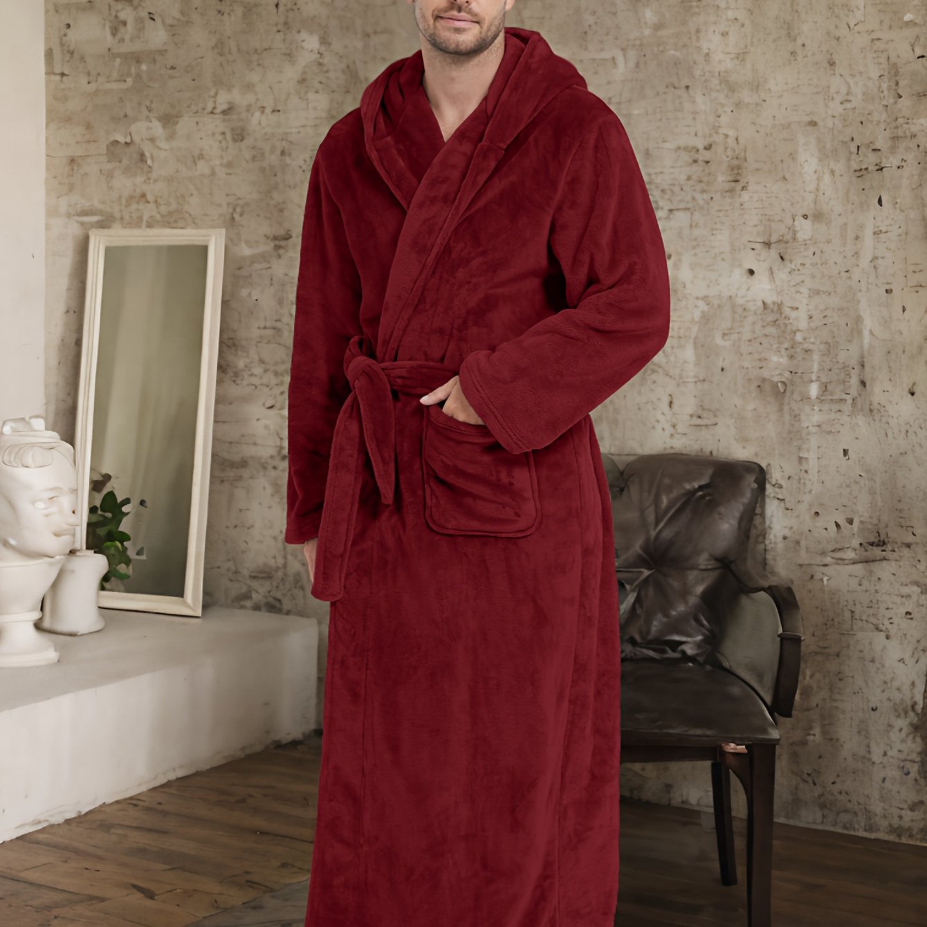 Couples Flannel Hooded Robe Long Sleeve Cozy Loungewear Fall Winter with Pockets