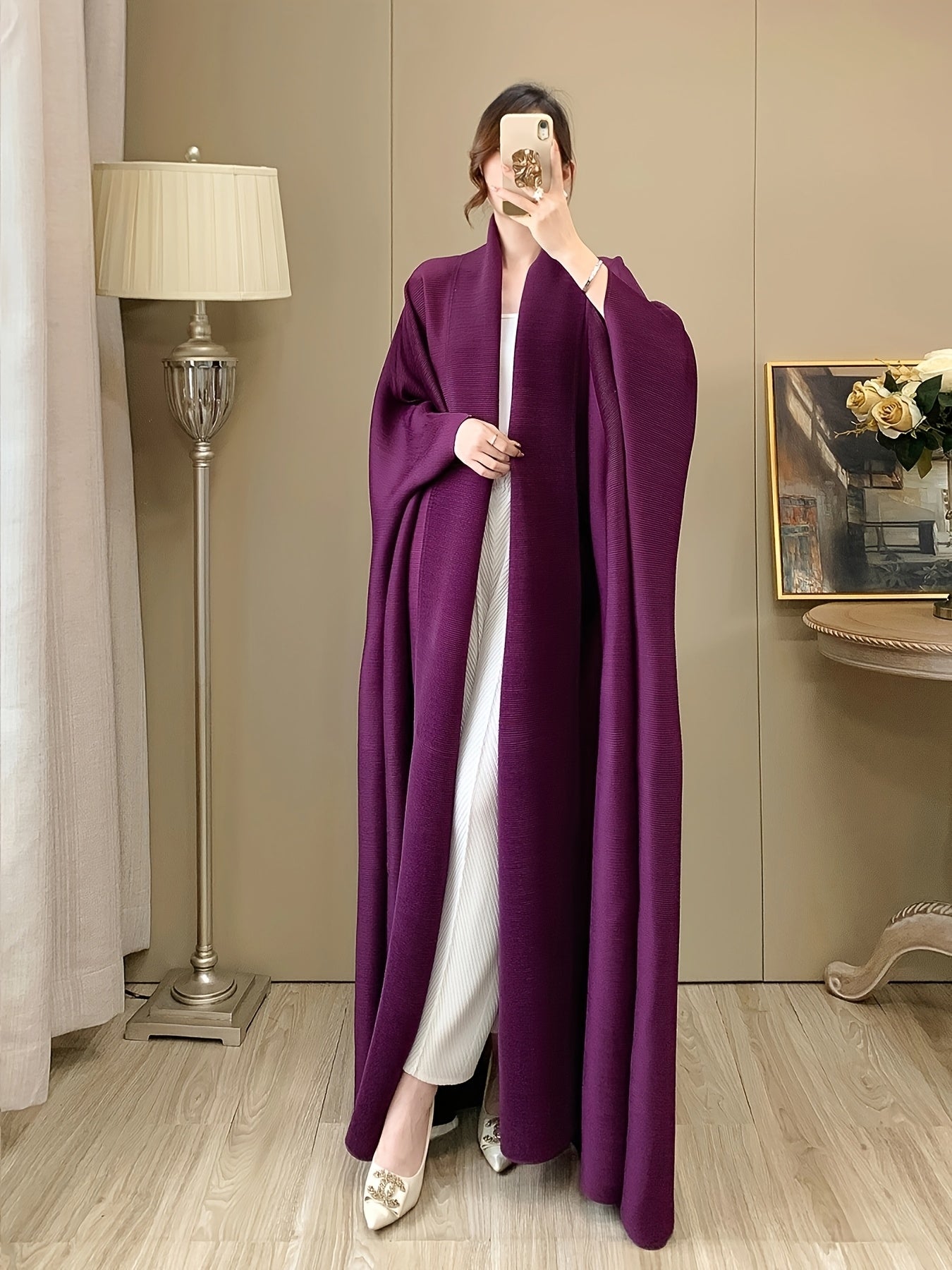 Women's Long Robe Polyester Loose Fit Casual Fall-Winter Solid Color