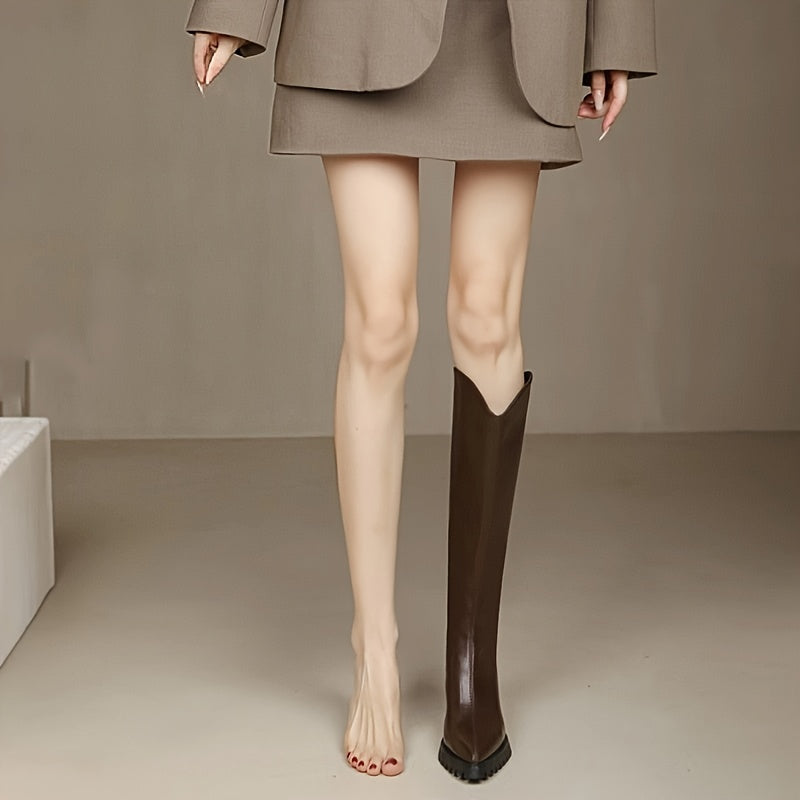 Women's Leather Ankle Boots Autumn Winter Pointed Toe Block Heels