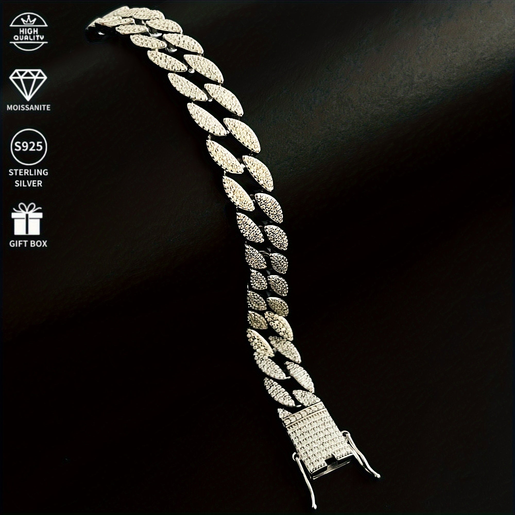  erkaklar uchun kumush Cuban taqinchoq 10mm Moissanite toshlar Vintage Punk Rock uslubi