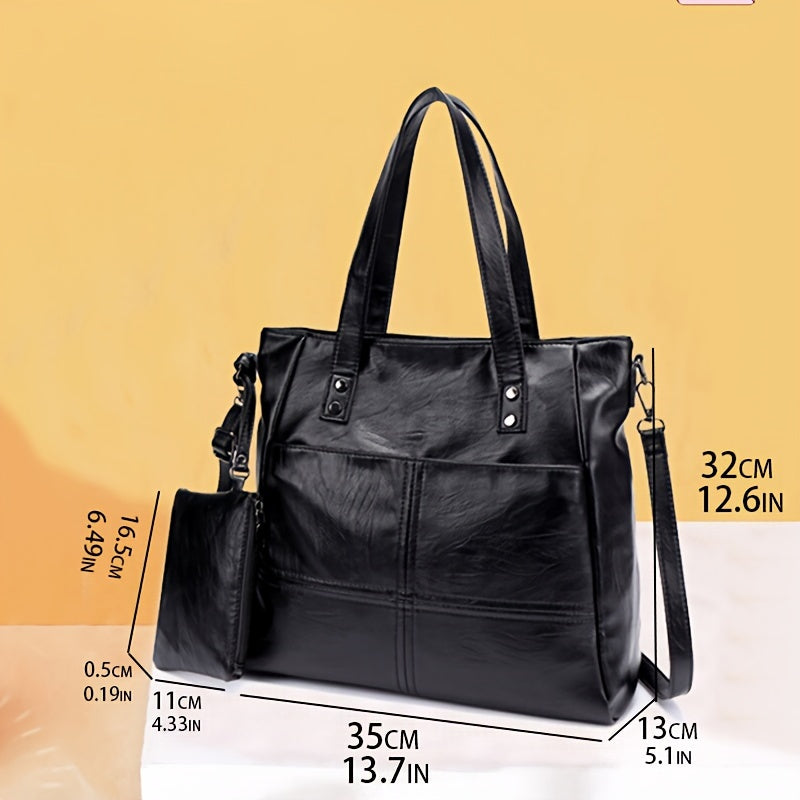 Black Quilted Shoulder Bag with Removable Strap Large Capacity Anti-Theft Zipper Closure for Women