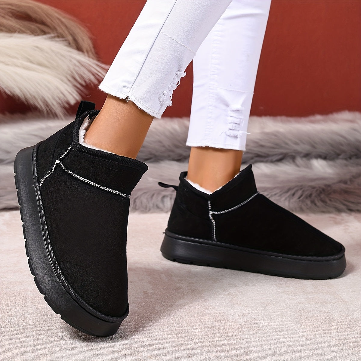 Женские плюшевые мокасины-слепоны с подошвой из EVA для зимы, бежевый, черный, розовый, серый