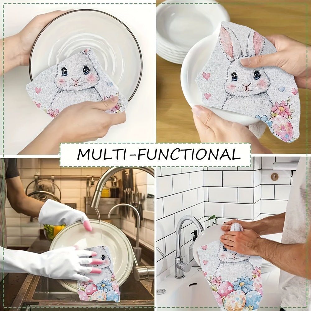 Juego de 2 toallas de cocina ultra suaves con conejitos, huevos y flores 16x24 pulgadas
