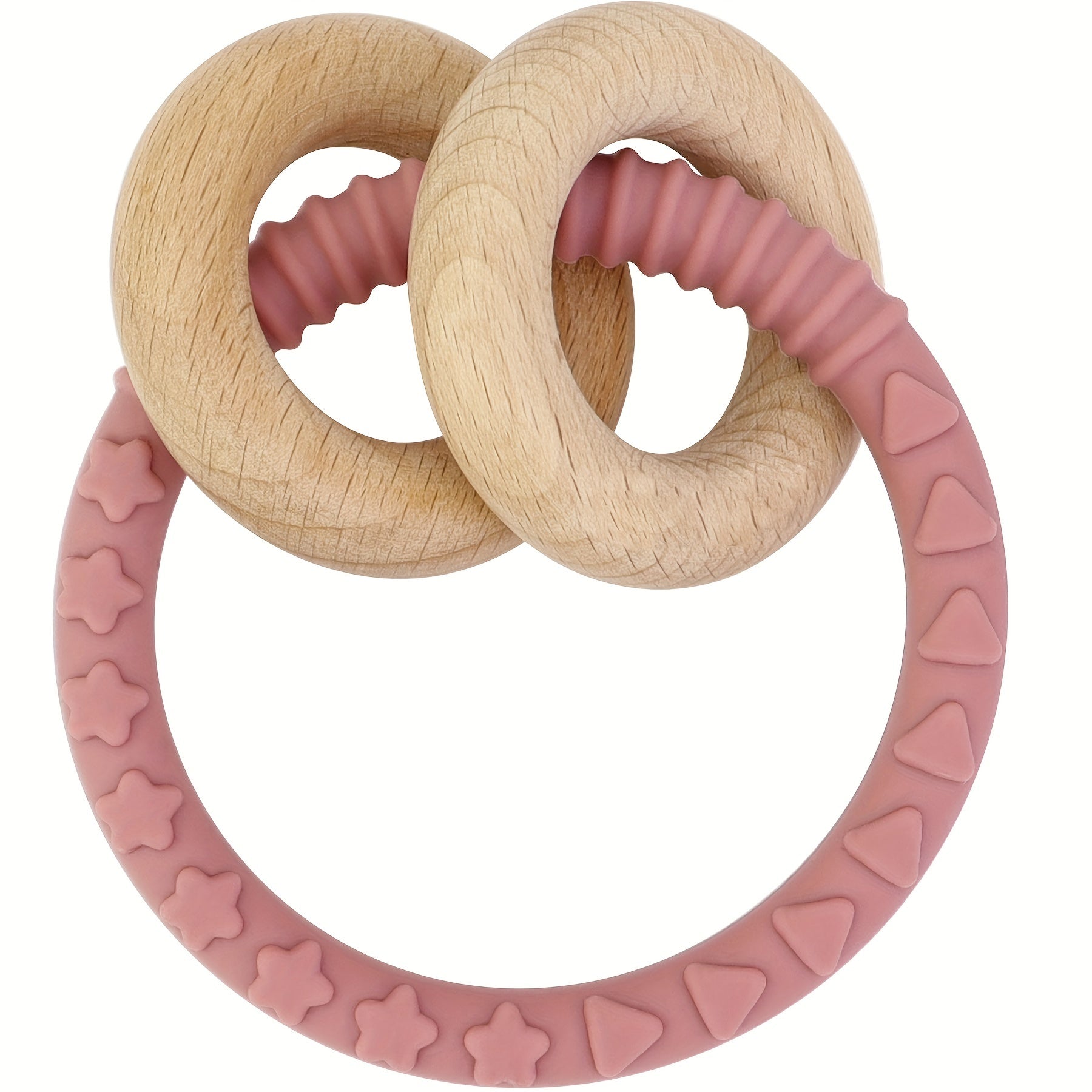 Anillo de recuerdo de silicona personalizada con madera y cascabel para bebé con anillos de madera bonitos