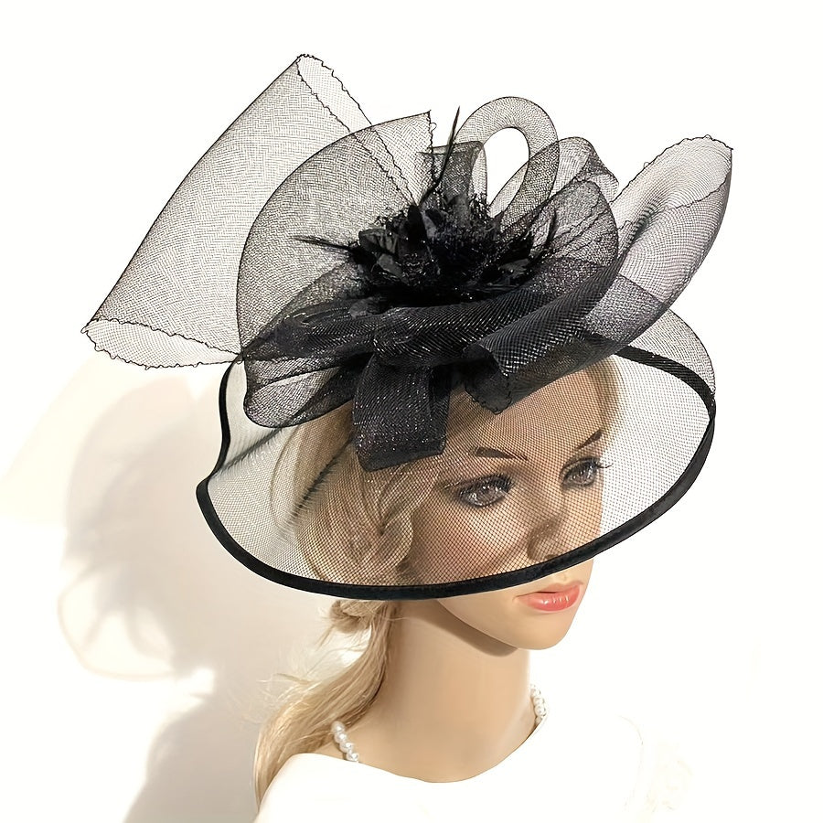 Women's Elegant Fascinator Flower Headband with Hair Clip Pillbox Hat for Cocktail Tea Party