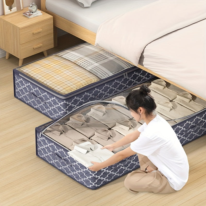 Large Under Bed Storage Bag with Clear Window Non-Woven Fabric Dual Zipper Organizer