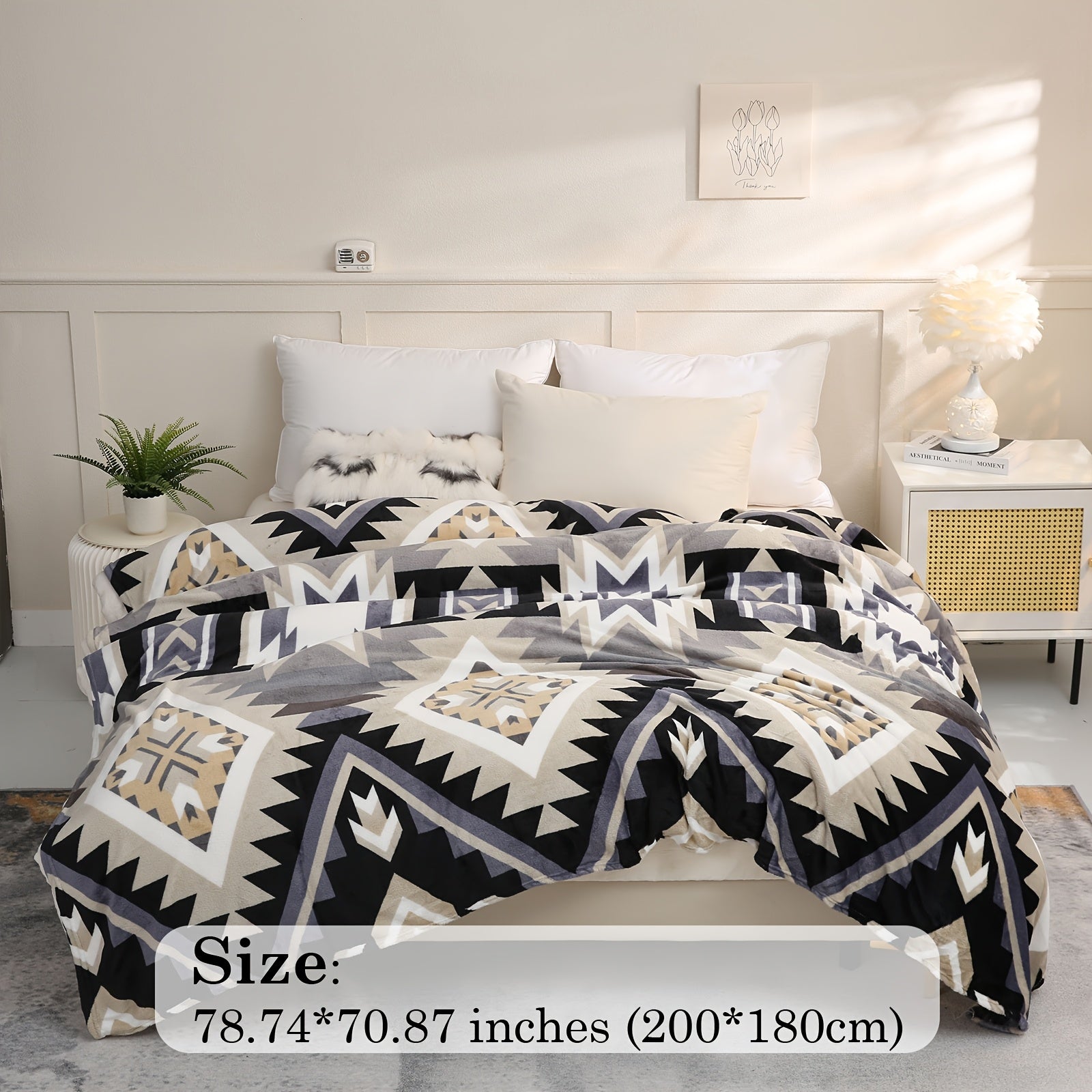 Manta de felpa de estilo nativo americano con patrón azteca, suave, ligera y perfecta para sofá, cama o viajes
