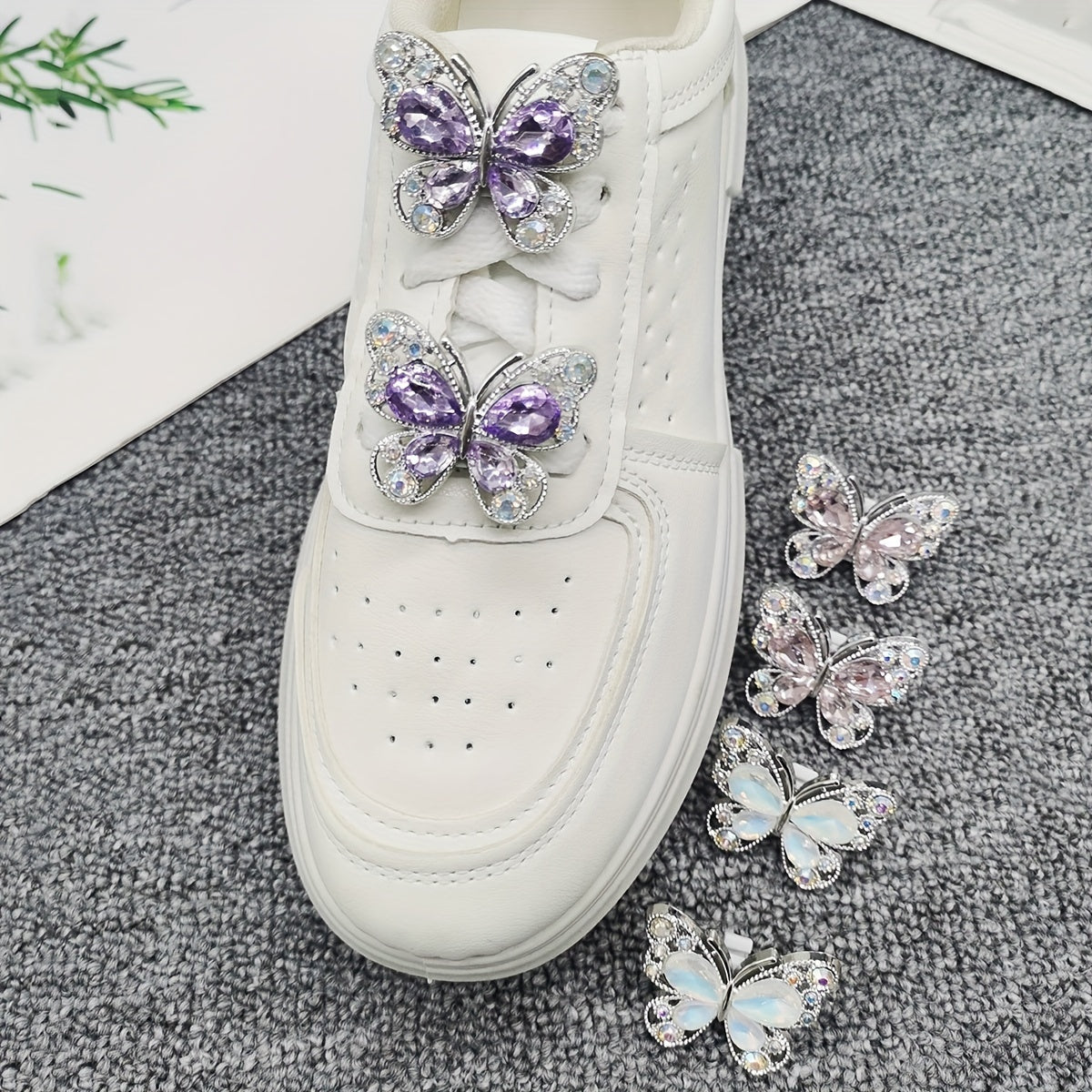 Women Rhinestone Butterfly Shoe Lace Charms Jewelry Shoe Decorations Accessories