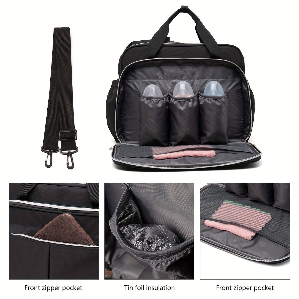 Waterproof Oxford Fabric Diaper Bag with Crossbody Strap for Travel and Storage