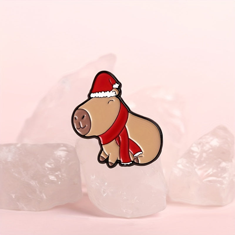 8-Piece Christmas Frog and Capybara Enamel Pin Set for Bags and Decor
