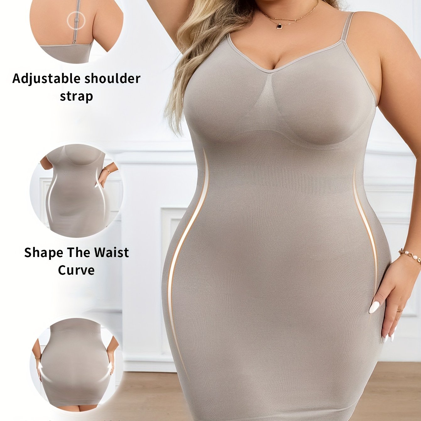 Ropa interior moldeadora sin costuras de talla grande con control de barriga y sujetador incorporado, tirantes ajustables
