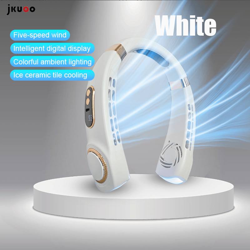 Portable Neck Fan 2-in-1 Bladeless USB Rechargeable 5 Speeds Digital Display Indoor Outdoor