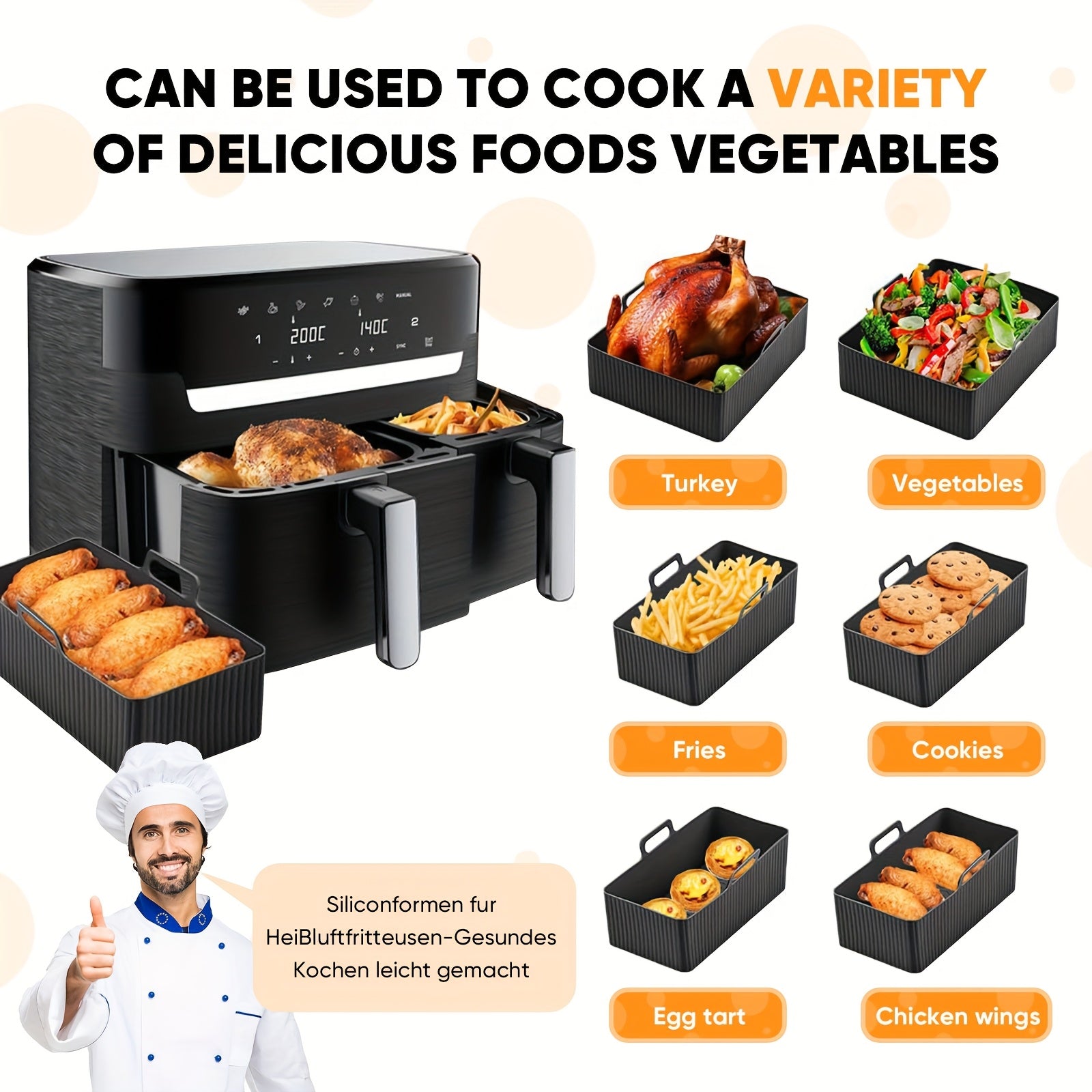 Rejillas de horno para freidora de aire grandes y pequeñas con molde de cesta de silicona, tapete para pizza y repuesto