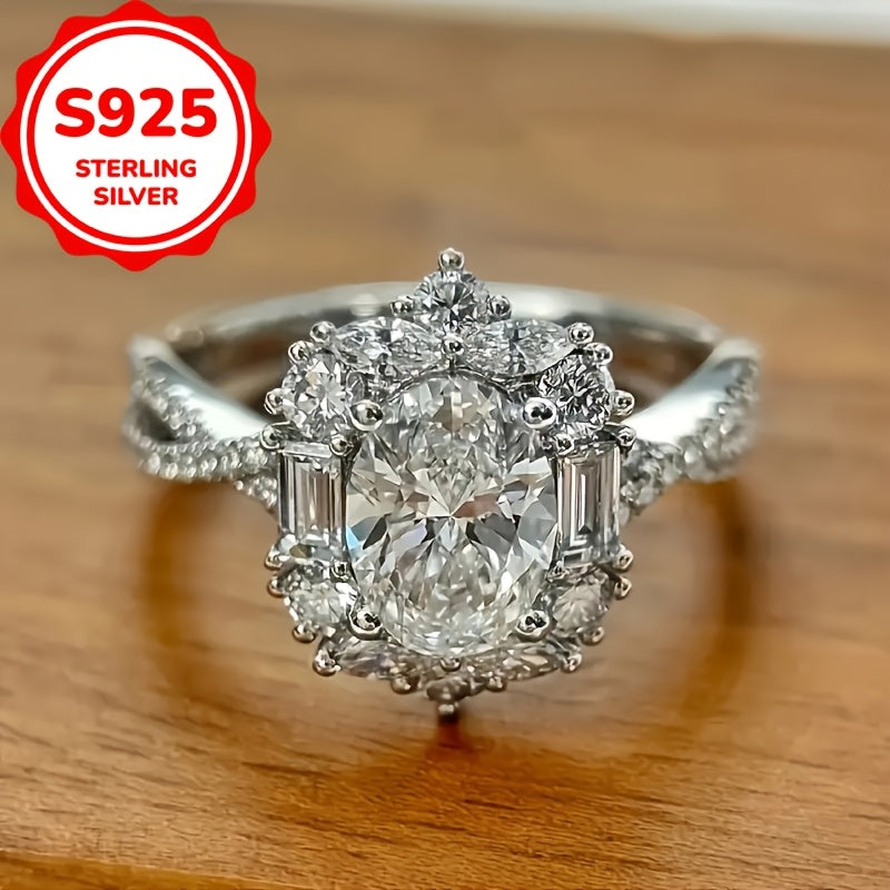 Sterling Silver Goose Egg Shaped Engagement Ring for Women Proposal Wedding Jewelry