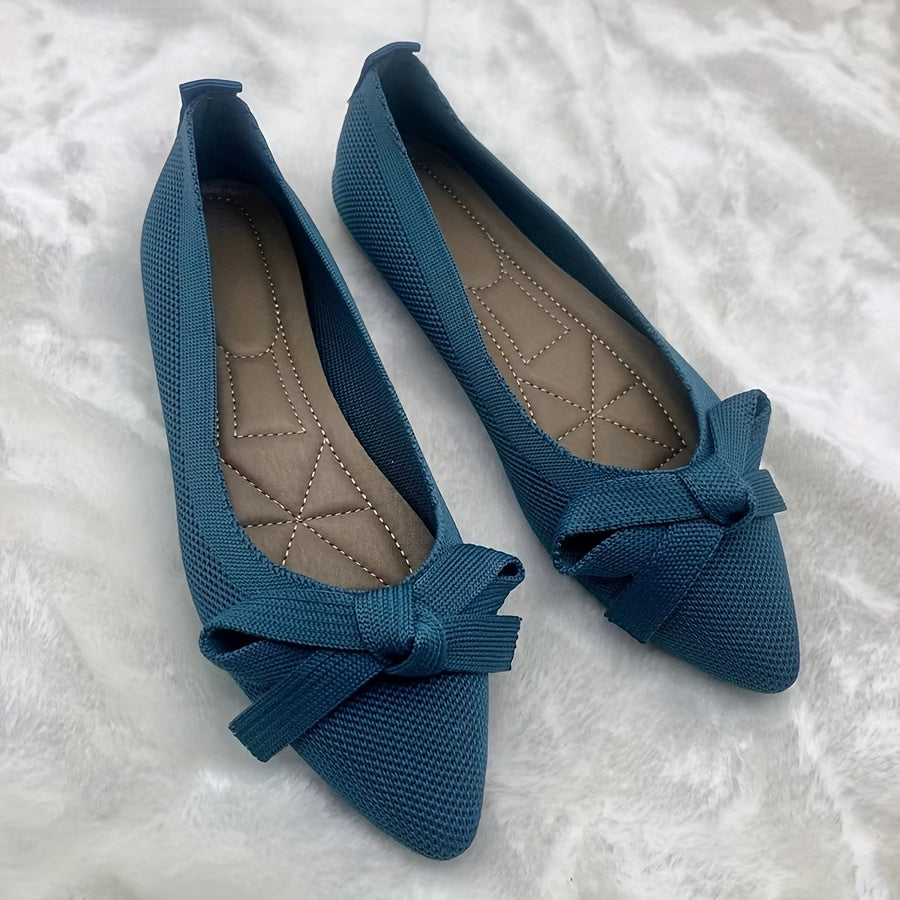 Women's Breathable Knitted Pointed Toe Flats Slip-On Ballet Shoes