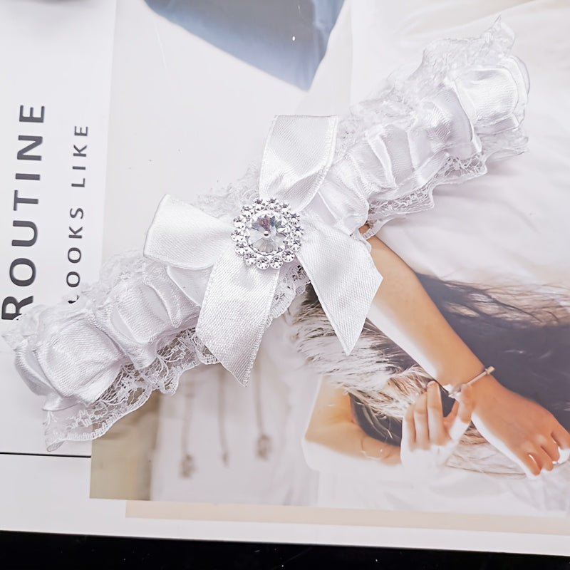Lace Garter Belt with Mesh Bow for Wedding and Special Occasions