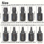 Industrial-Grade 10-Piece Screw Extractor Set for Damaged Bolts and Screws Alloy Steel
