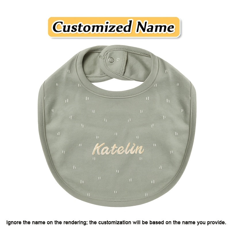 Baby Bib Adjustable Embroidered Name Soft Absorbent Knit for Newborns