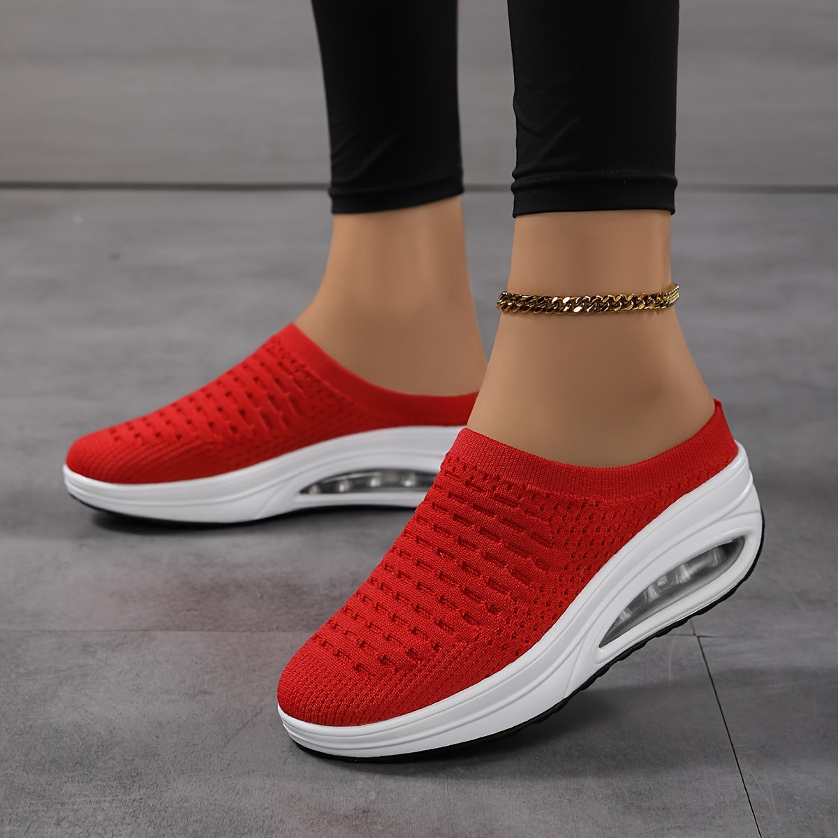 Women's Breathable Woven Mule Sneakers Casual Slip-On Platform Shoes