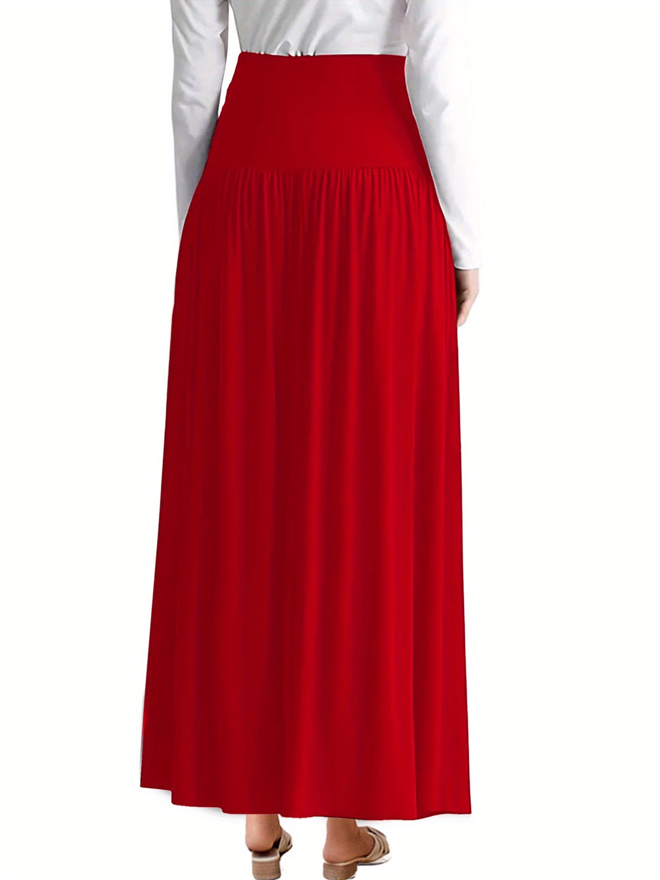 Women's Plus Size High-Waisted Pleated Midi Skirt with Pockets in Navy Blue