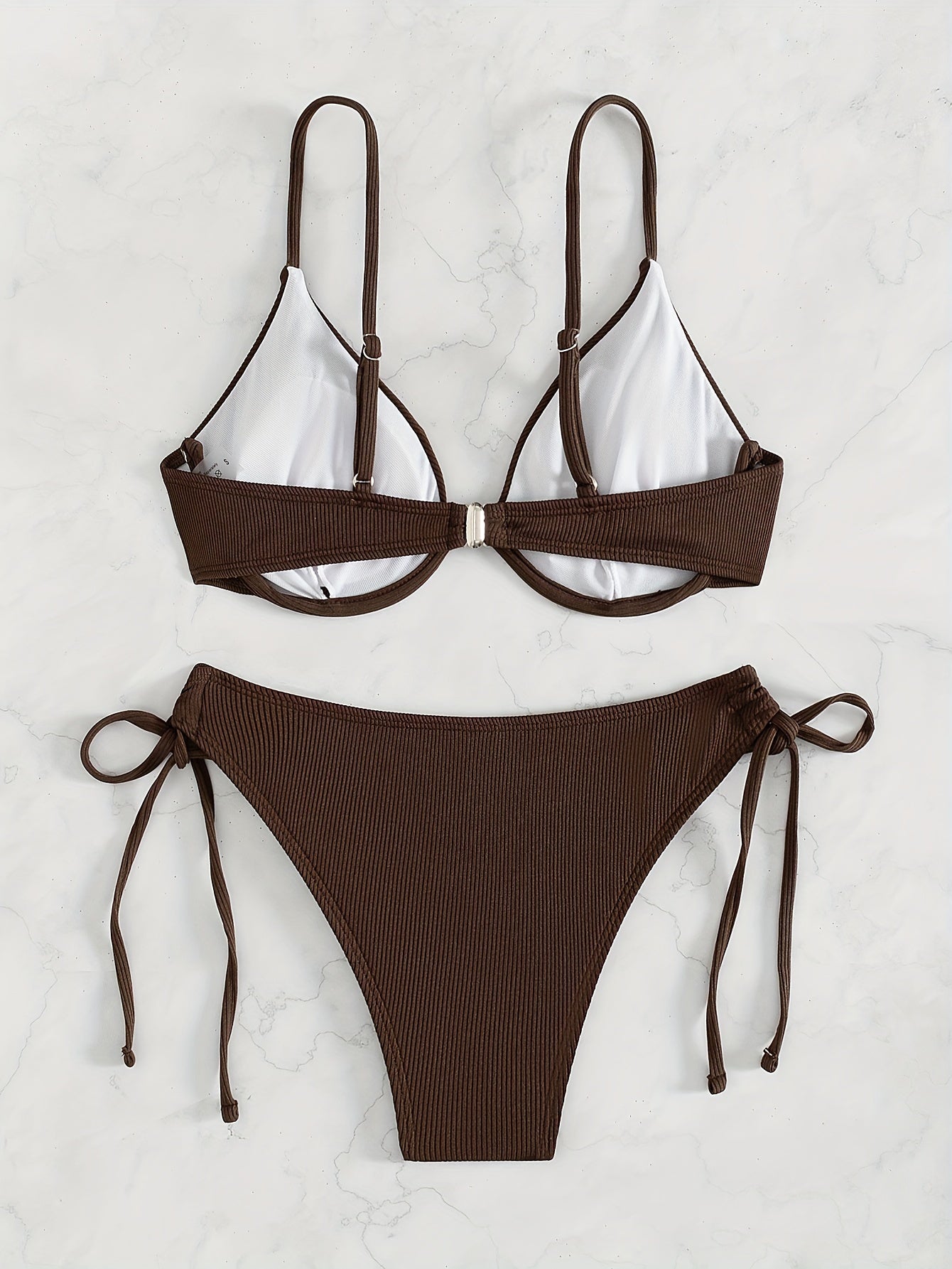 Women's Solid Color Bikini Set with Underwire Support Adjustable Straps High Stretch Swimsuit