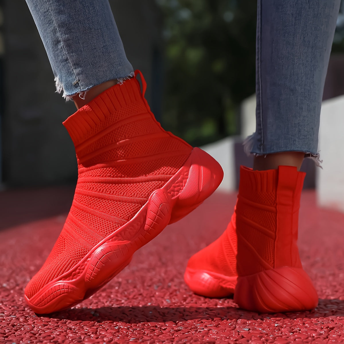 Women's Slip-On Platform Mid-Calf Boots Breathable Fabric All-Season Light Blue