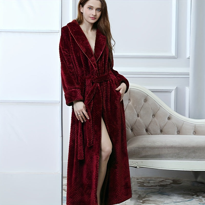 Flannel Bathrobe for Women Long Sleeve Soft Coral Velvet Lounge or After Bath