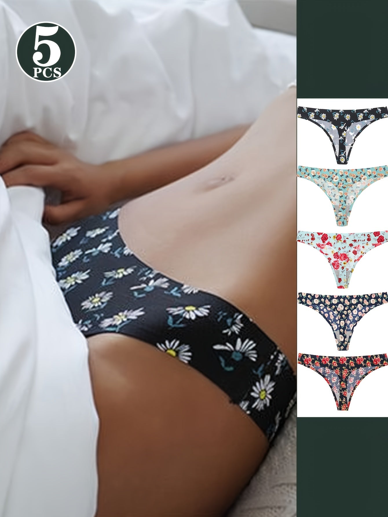 Women's Low Waist Thong Panties Floral Print Sexy Lingerie Underwear