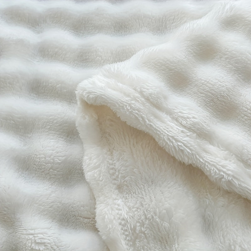 All-Season White Polyester Knitted Blanket for Bed Sofa Travel Camping