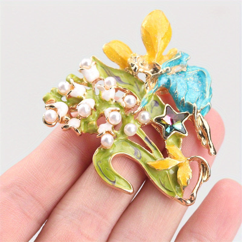 Minimalist Angel Fairy Enamel Brooch with Resin Flowers Irregular Shape Jewelry