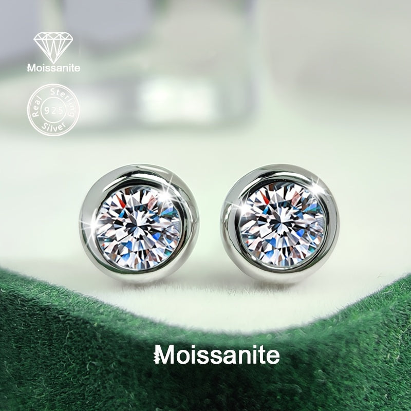 925 Silver Stud Earrings with 1 Carat White Moissanite for Women