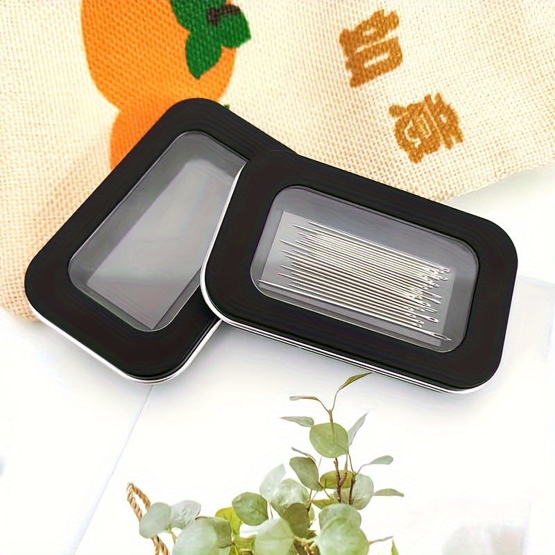 Black Magnetic Needle Box for Cross Stitch and Embroidery Tools Stainless Steel Frosted Black