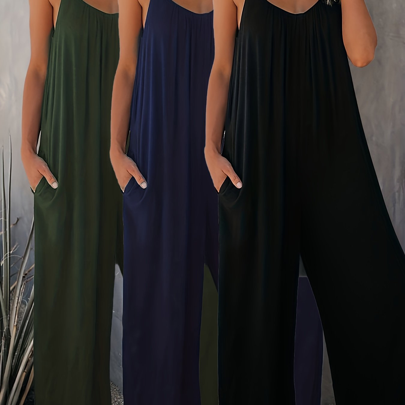 Women's Spaghetti Strap Jumpsuit Polyester Blend Pockets Summer Casual