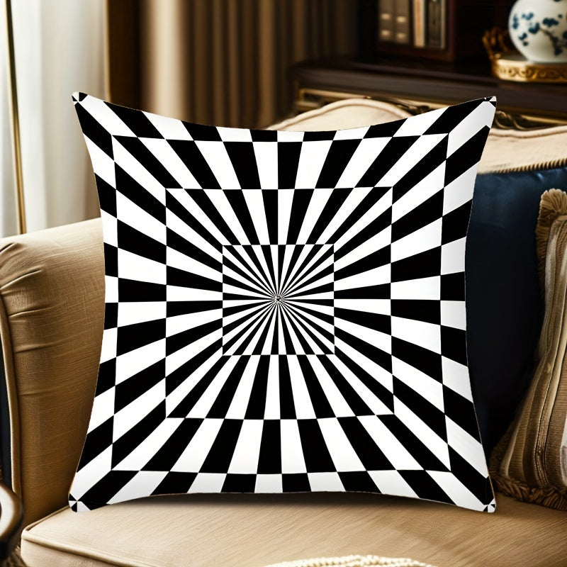 Black and White Striped Velvet Pillowcase 44cm Square Double Sided Print for Living Room Office