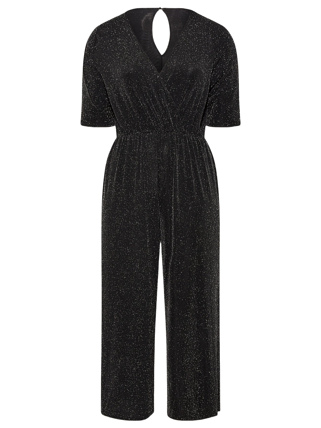 Plus Size Women's Glitter Jumpsuit V-Neck Back Wide Leg Formal Attire