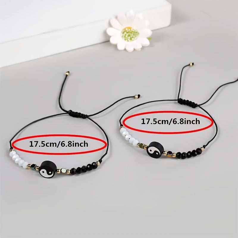 Black and White Tai Chi Bagua Design Bracelet for Couples