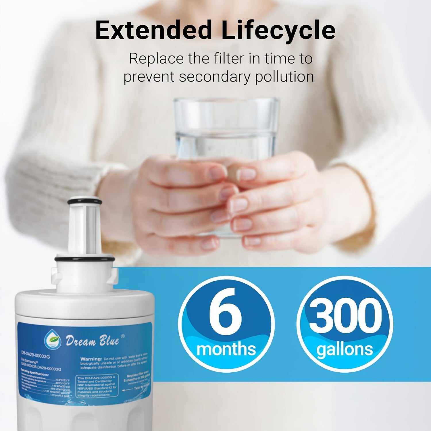 Samsung modellari uchun NSF sertifikatlangan almashtirish uchun Moviy sovutgich suvi filtri