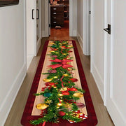 Christmas Runner Rug Festive Tree Ornaments Non-Slip Stain Resistant Hallway Decor