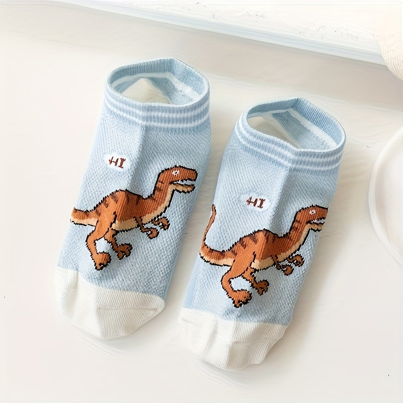 Toddler Dinosaur Ankle Socks Pack of 5 All-Season Breathable Cotton Blend Boys Girls