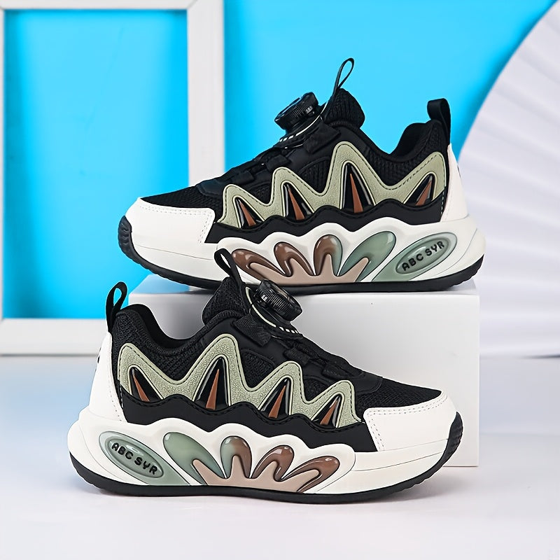 Zapatillas deportivas de primavera y otoño para niños, de caña baja, malla transpirable, patrón a rayas con hebilla giratoria