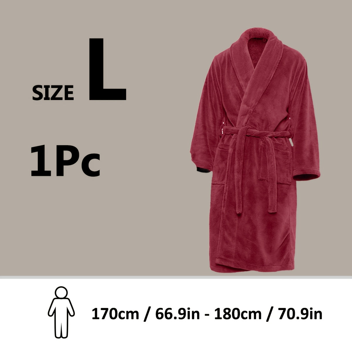 Unisex Fleece Bathrobe with Shawl Collar Soft Machine Washable