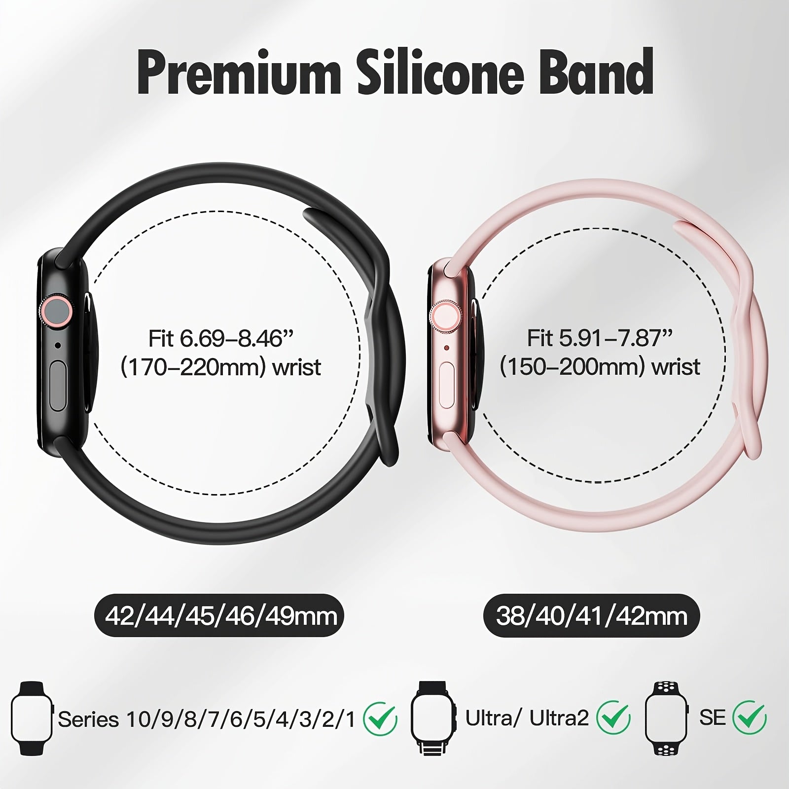 Water-Resistant Silicone Sport Watch Band for Apple Watch Series 1-10 SE Ultra 38-49mm