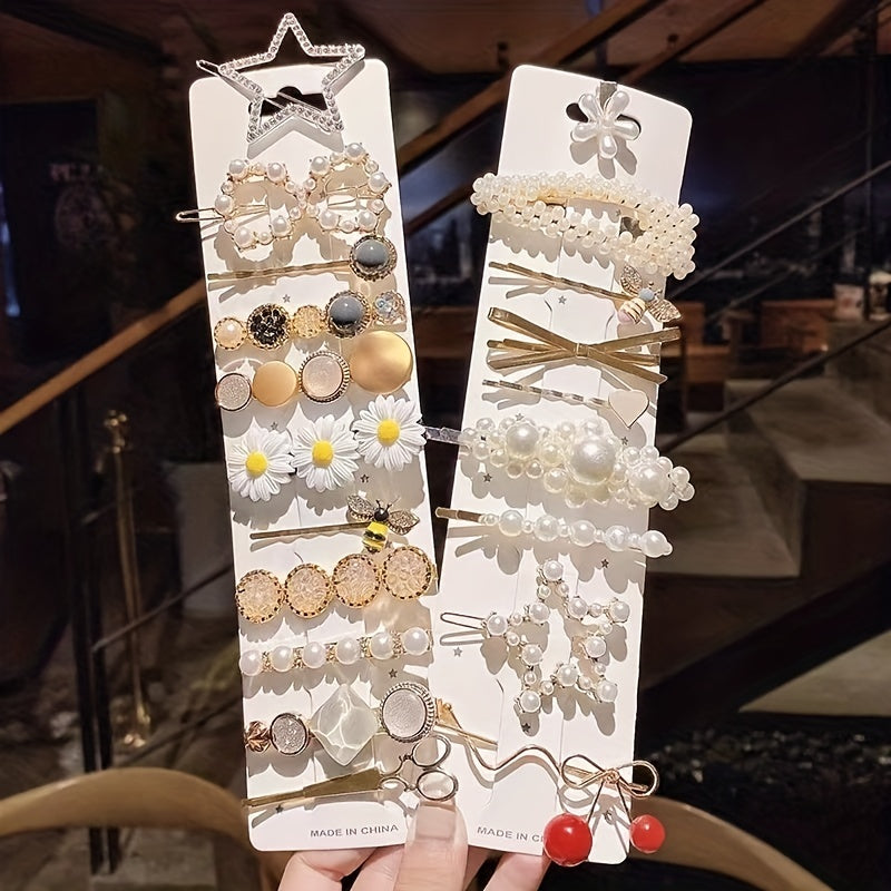 Set of 20 Metal Bobby Pins with Faux Pearl Embellishments in Bow Shape for Women