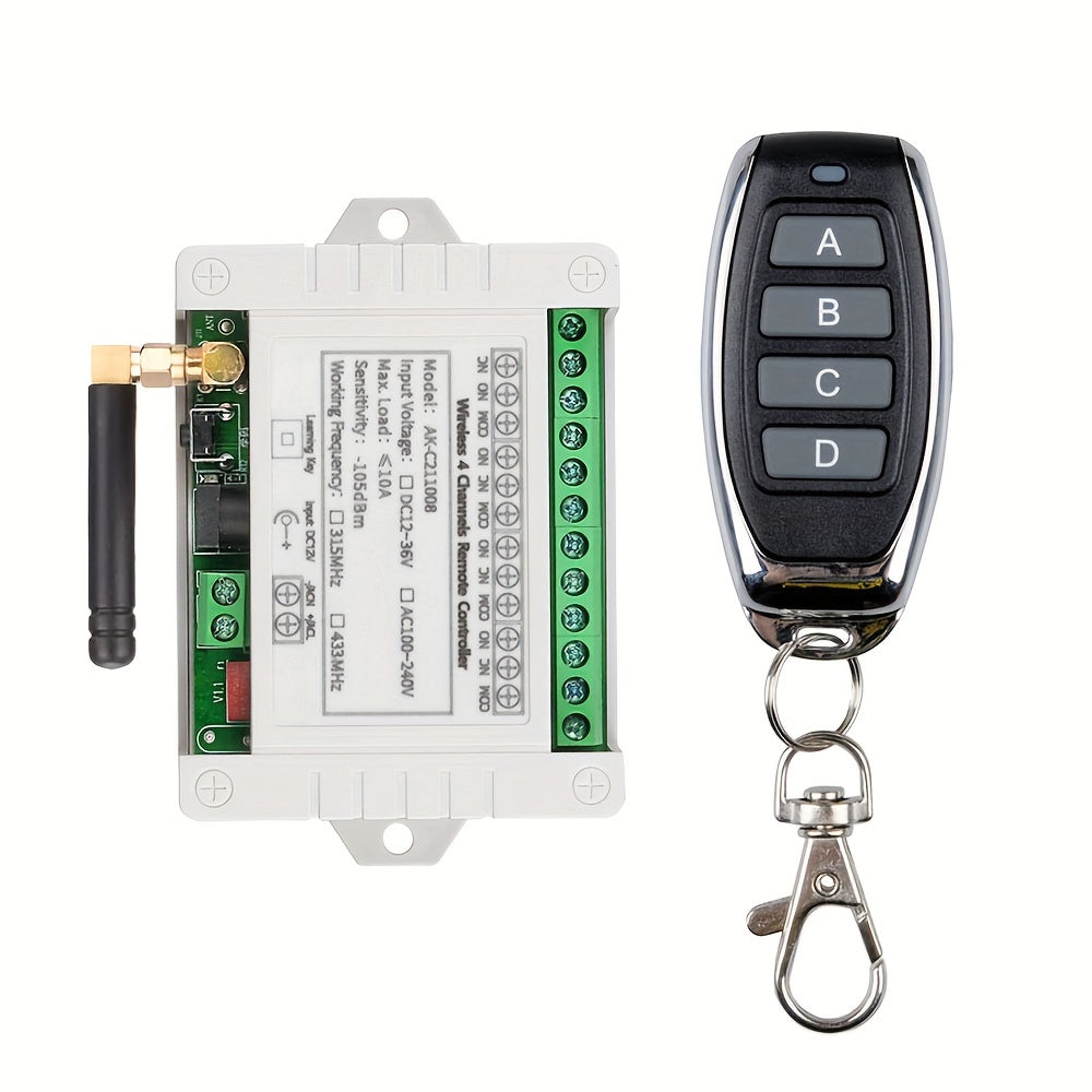 4-Channel RF Wireless Remote Control for Switches with Metal Transmitter 433MHz 10A